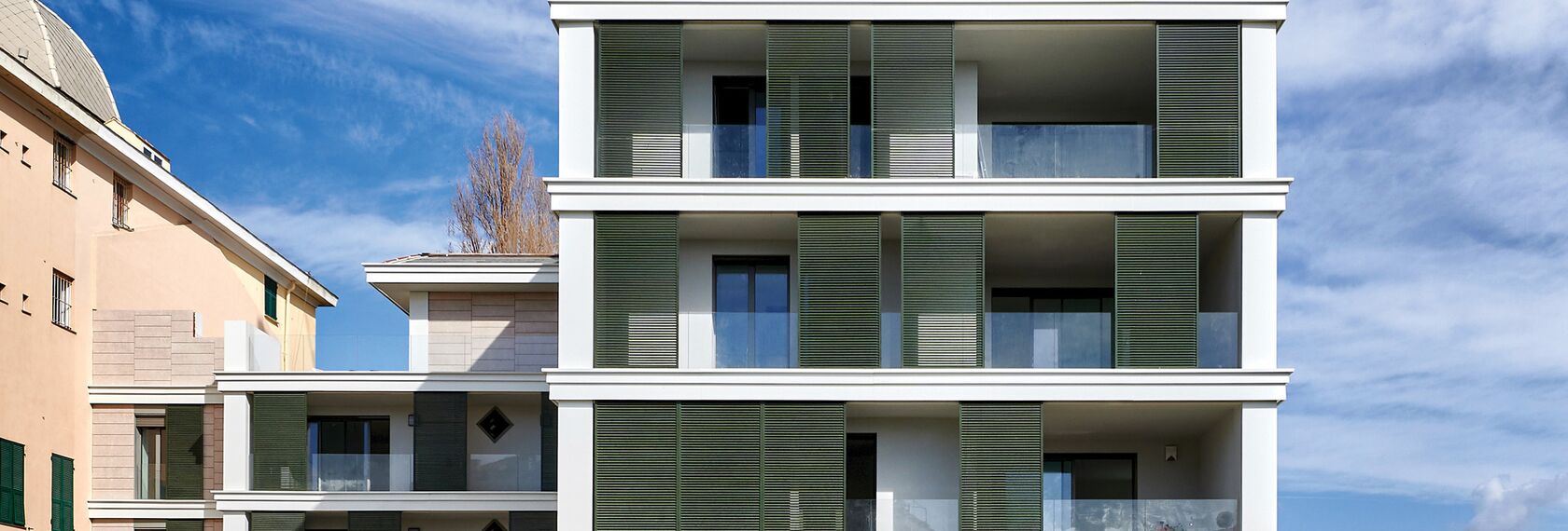 BriseSoleil 40 Solar Shading, SlimPatio 68 Sliding & Folding and CS 77 Hidden Vent Windows - Residental/Project Palazzo Arbà located in Genoa, Italy