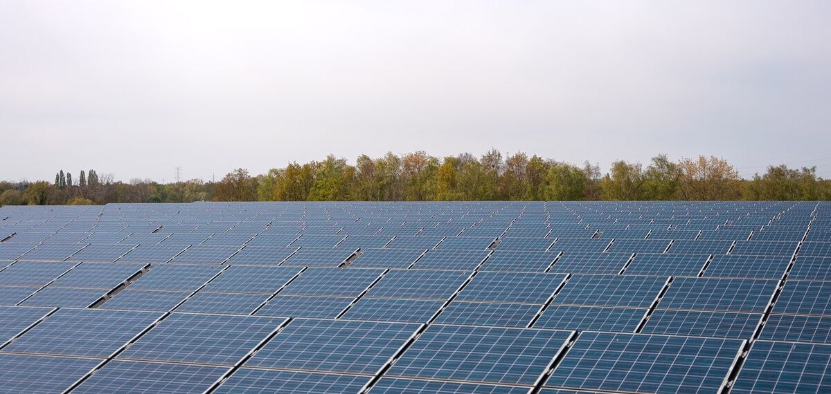 Solar panels on top of the Reynaers warehouse in Duffel, Belgium.